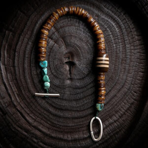 BRACELET EN ARGENT STERLING TURQUOISE ET OS DE YAK PROTECTEUR SACRÉ